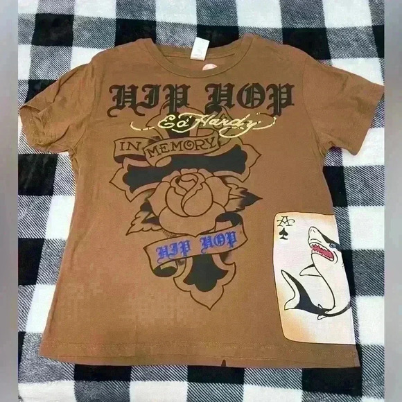 Ed Hardy Kids by Christian Audigier brown graphic large short sleeve t-shirt - Picture 1 of 4